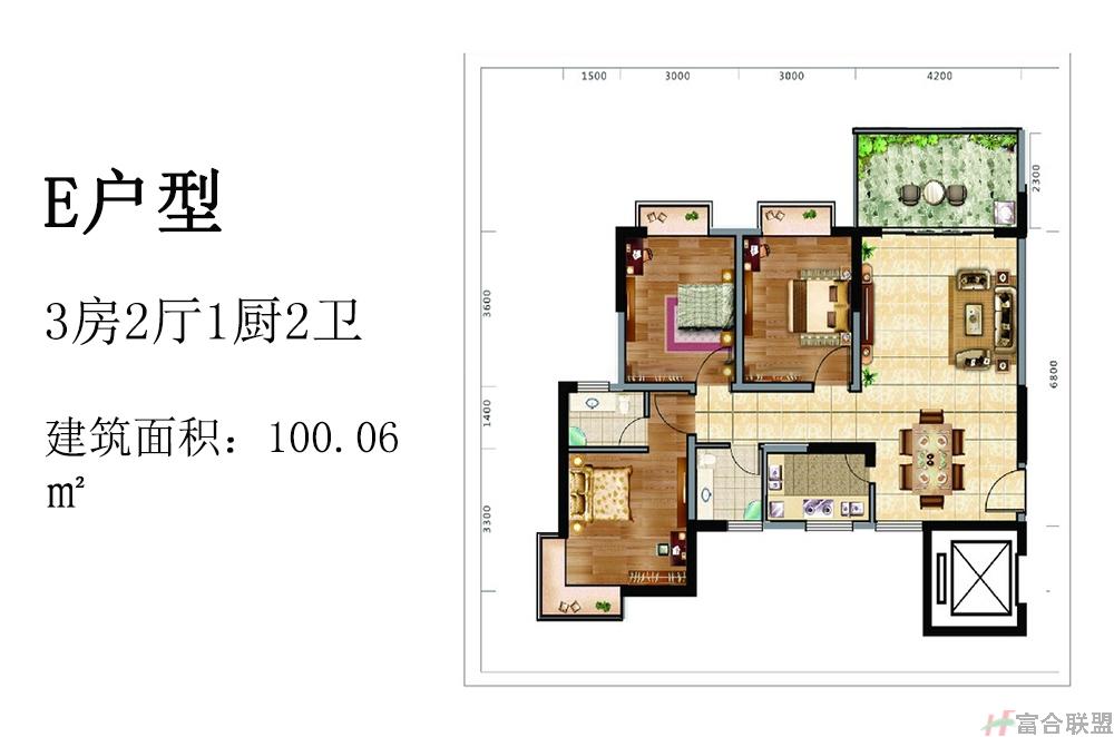 E户型：三房两厅一厨两卫100m².jpg