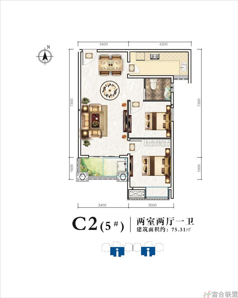 5# C2户型 2房2厅1卫 建筑面积75.31平米.jpg